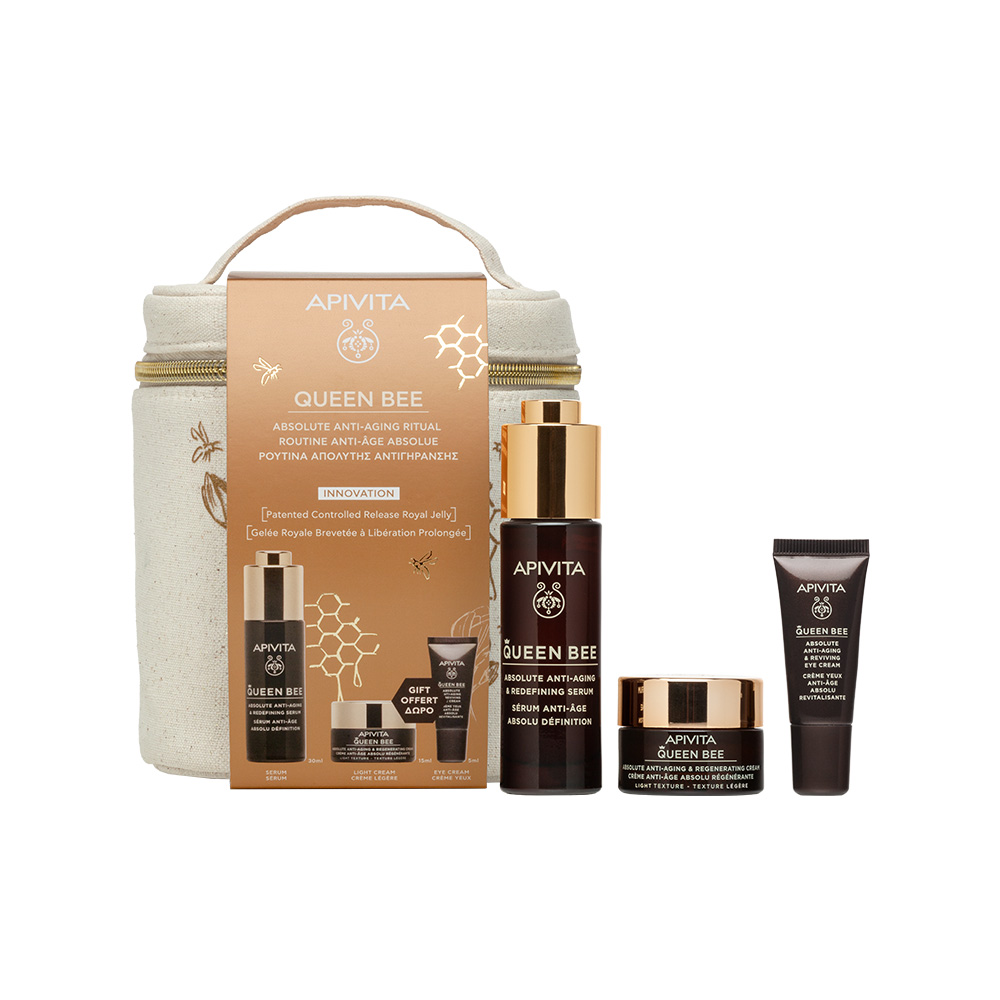 APIVITA - PROMO PACK QUEEN BEE Ορός Απόλυτης Αντιγήρανσης - 30ml ΔΩΡΟ Mini Sizes Αντιγηραντική Κρέμα Ελαφριάς Υφής & Κρέμα Ματιών